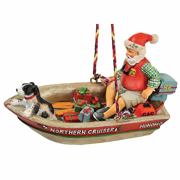 Santa Retro Motor Boat Ornament - Outdoor Gifts, Outdoor 